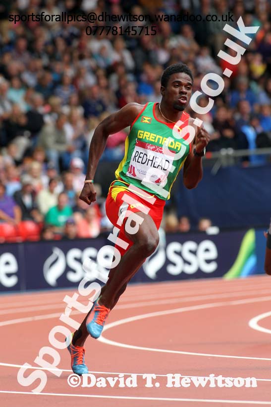 Joel Redhead (Granada) 200 metres semi-final at the Commonwealth Games, Glasgow. Photo: David T. Hewitson/Sports for All Pics